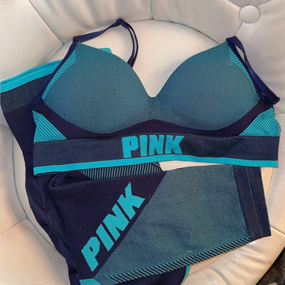 PINK Victoria's Secret Women's Teal and Navy Athletic Set